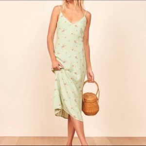 Reformation mint floral midi slip dress